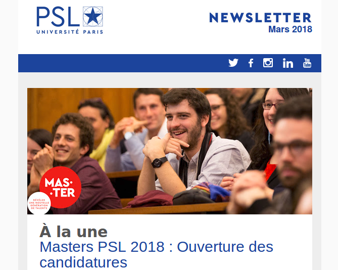 La newsletter PSL de mars 2018